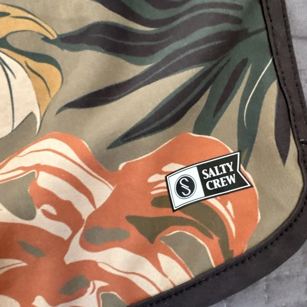Salty Crew Boardshorts Size 34 Tropical Leaf Fish Print Swim Surf Trunks Vaca